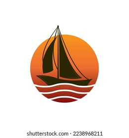 Sailboat boat on sea ocean wave with logo design simple ship