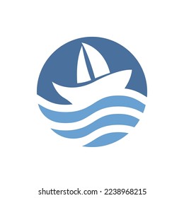 Sailboat boat on sea ocean wave with logo design simple ship