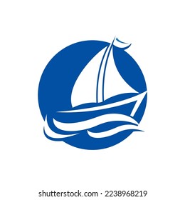 Sailboat boat on sea ocean wave with logo design simple ship