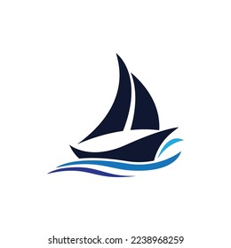 Sailboat boat on sea ocean wave with logo design simple ship