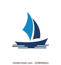 Sailboat boat on sea ocean wave with logo design simple ship