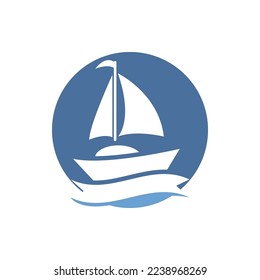 Sailboat boat on sea ocean wave with logo design simple ship