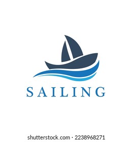 Sailboat boat on sea ocean wave with logo design simple ship