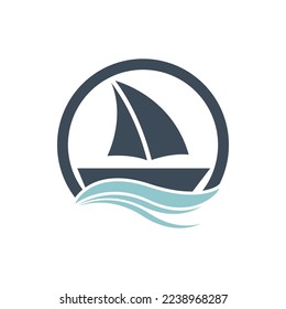 Sailboat boat on sea ocean wave with logo design simple ship