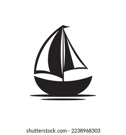 Sailboat boat on sea ocean wave with logo design simple ship