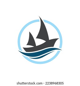 Sailboat boat on sea ocean wave with logo design simple ship