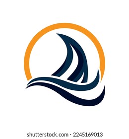 Sailboat boat on sea ocean wave with logo design simple ship