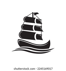 Sailboat boat on sea ocean wave with logo design simple ship