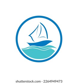 Sailboat boat on sea ocean wave with logo design simple ship