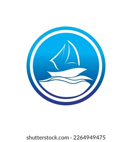 Sailboat boat on sea ocean wave with logo design simple ship