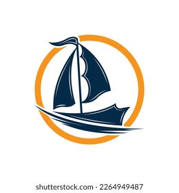 Sailboat boat on sea ocean wave with logo design simple ship