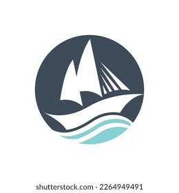 Sailboat boat on sea ocean wave with logo design simple ship