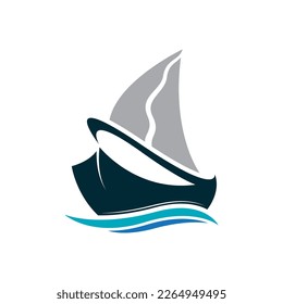 Sailboat boat on sea ocean wave with logo design simple ship