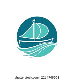 Sailboat boat on sea ocean wave with logo design simple ship