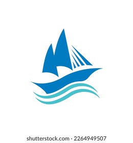 Sailboat boat on sea ocean wave with logo design simple ship
