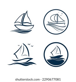 Barco de vela en ola oceánica con logo diseño simple