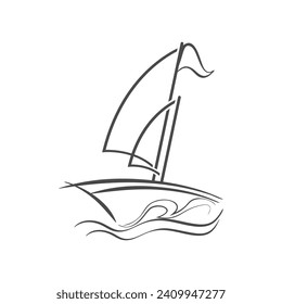 Sailboat boat on sea ocean wave with logo design simple ship