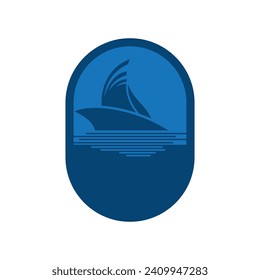 Sailboat boat on sea ocean wave with logo design simple ship