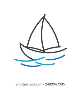 Sailboat boat on sea ocean wave with logo design simple ship