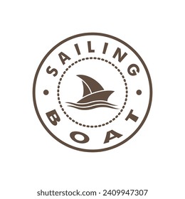 Sailboat boat on sea ocean wave with logo design simple ship