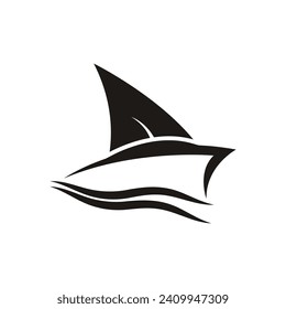 Sailboat boat on sea ocean wave with logo design simple ship