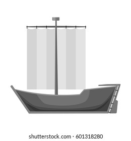 Sailboat. The boat sails from the wind. Water transport for skating.Transport single icon in monochrome style vector symbol stock illustration.