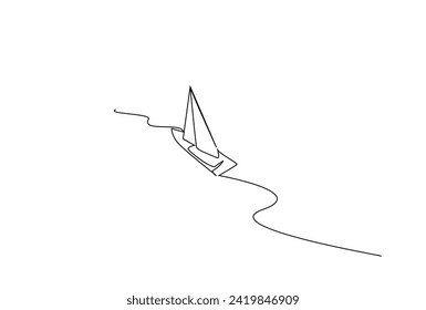 sailboat boat sea going away top view one line art design vector