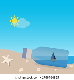Sailboat in a bottle with seascape