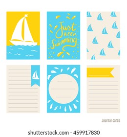 sailboat. calligraphy. Vector design templates for journal card. Marine theme