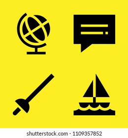 sailboat, chat, earth globe and fencing vector icon set. Sample icons set for web and graphic design