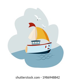 Sailboat clipart. Flat style illustration
