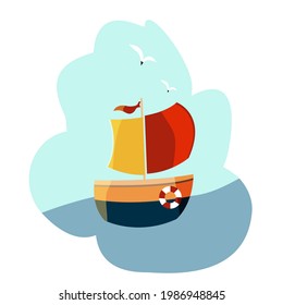 Sailboat clipart. Flat style illustration