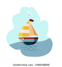 Sailboat clipart. Flat style illustration