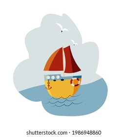 Sailboat clipart. Flat style illustration