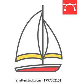 Sailboat color line icon, ship and travel, boat vector icon, vector graphics, editable stroke filled outline sign, eps 10