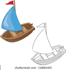 Sailboat. Coloring book. Vector illustration.