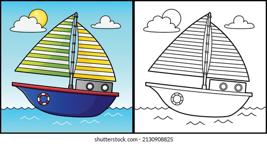 Sailboat Coloring Page Vehicle Illustration