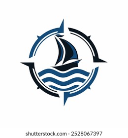 Sailboat with compass logo vector design