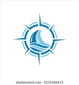 Veleiro com ondas bússola Logo Design Inspiração