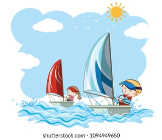 Segelboot-Wettbewerb auf weißem Hintergrund - Illustration