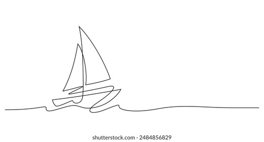 sailboat continuous line drawing minimalist vector illustration copy space