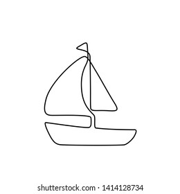 Sailboat continuous line drawing, sailing boat silhouette, single line on a white background, isolated vector illustration, tattoo, print and logo design.