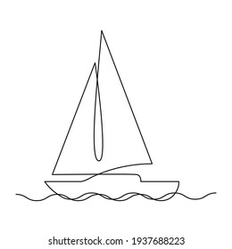 Sailboat, Continuous Line. Vector Illustration, Isolated On A White Background.