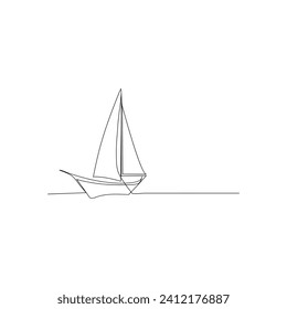 Sailboat  continuous one line drawing outline vector illustration
