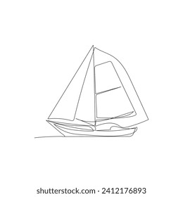 Sailboat  continuous one line drawing outline vector illustration