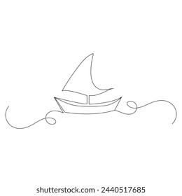 Sailboat  continuous one line drawing outline vector illustration

