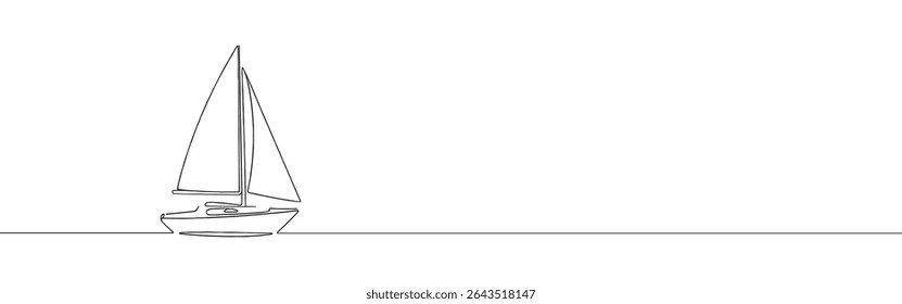 Sailboat continuous one line drawing. Sea boat, yacht in simple linear style. Vector illustration.