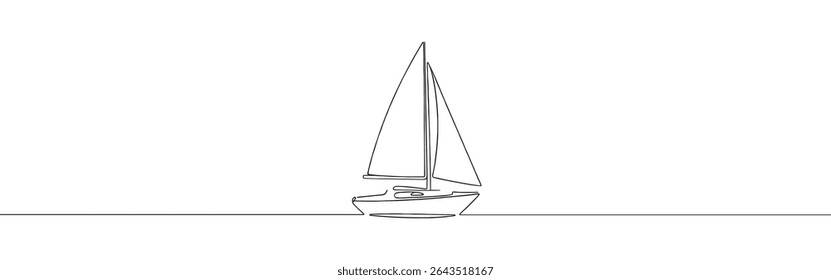 Sailboat continuous one line drawing. Sea boat, yacht in simple linear style. Vector illustration.