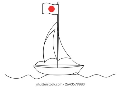  sailboat continuous one line drawing and outline vector illustration.