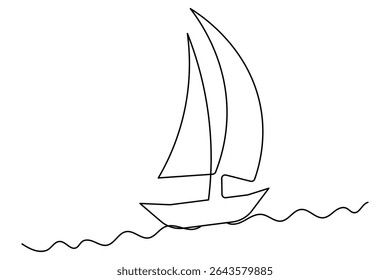  sailboat continuous one line drawing and outline vector illustration.